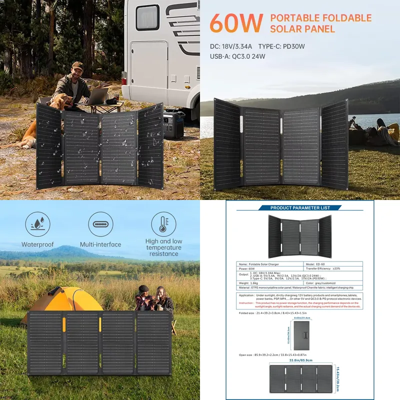 Outdoor Power Inc - 60W Portable Foldable ETFE Mini Solar